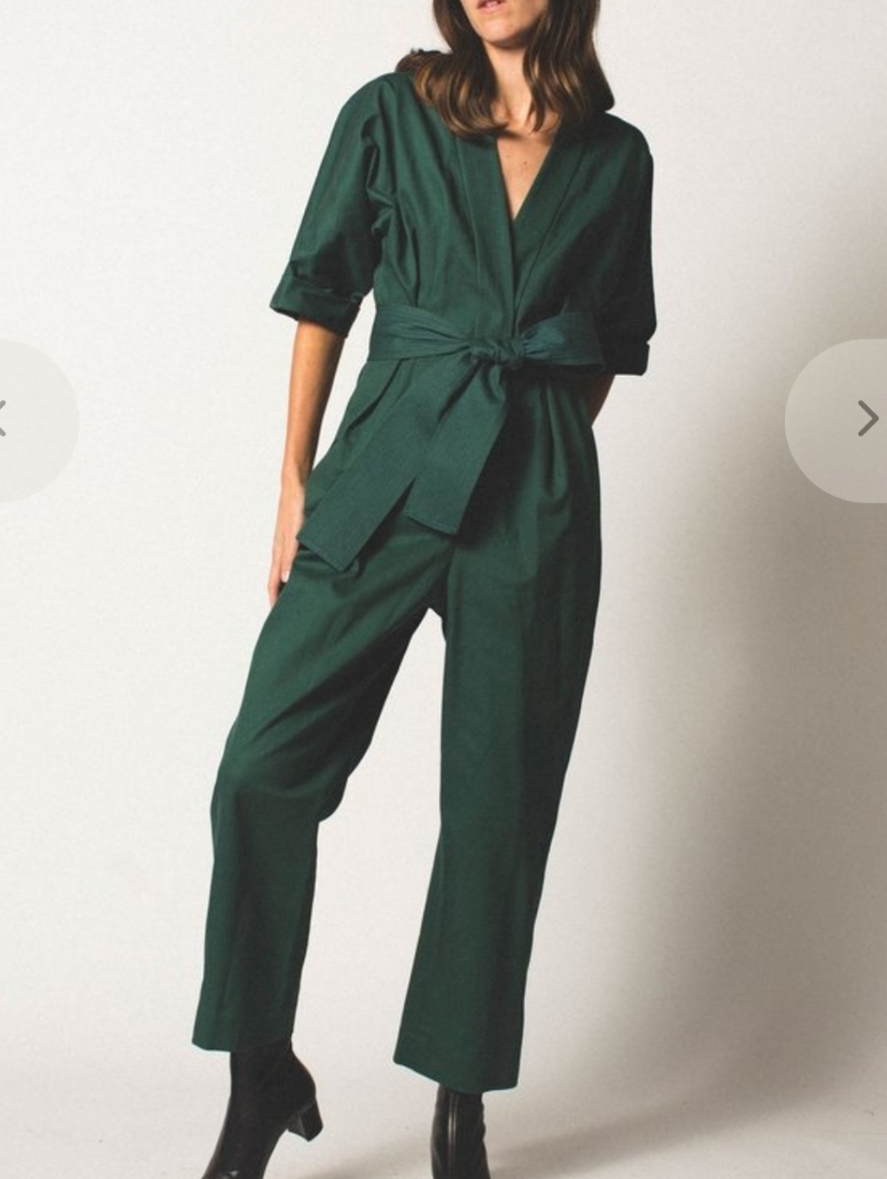 WHiT 100% Cotton Green Penny Utility Jumpsuit Wrap With Belt Size Medium